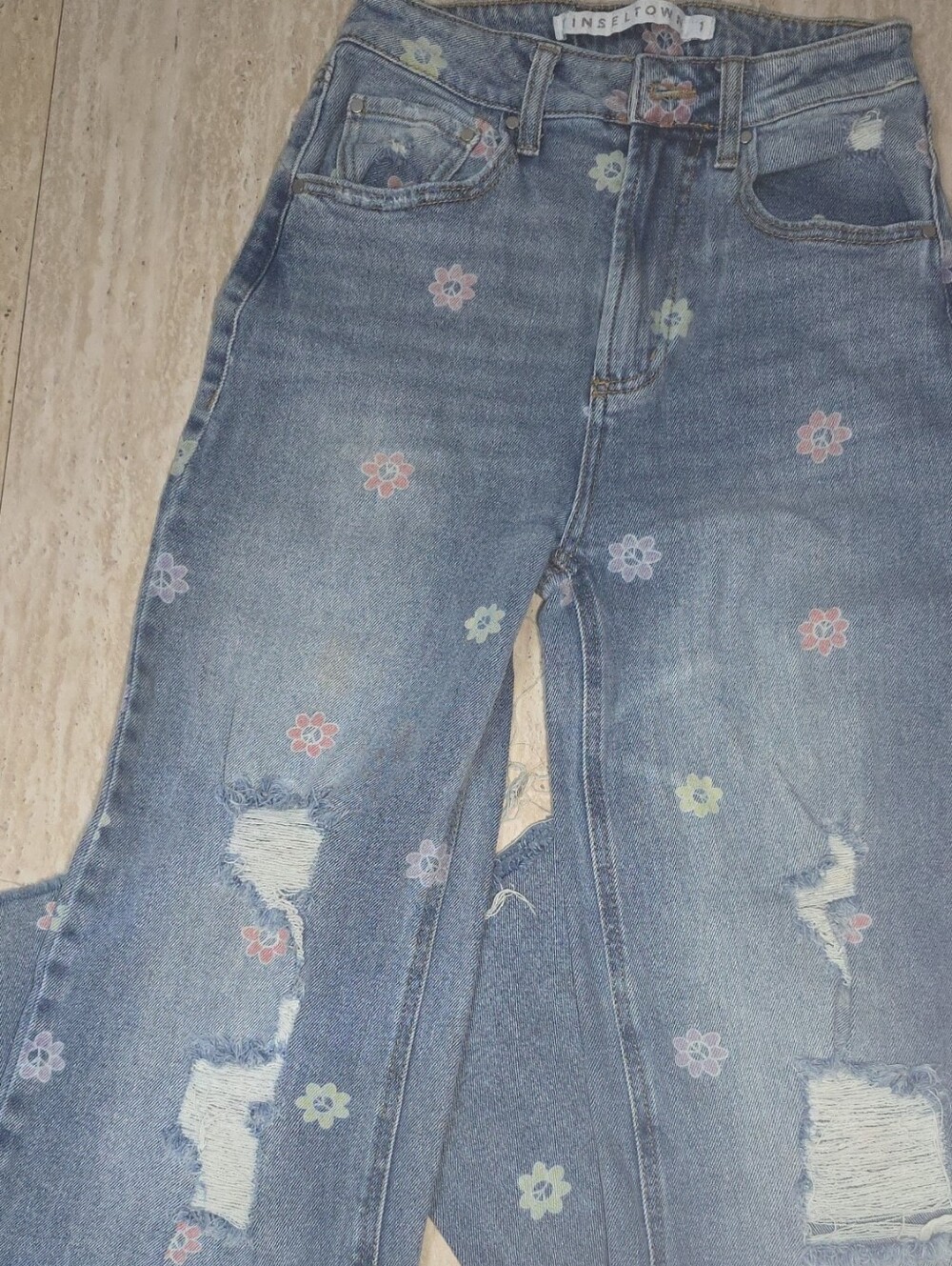Women's High-Rise Floral Jeans - Light Blue